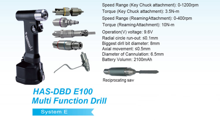 E100 multi-functional orthopedic micro sagittal saw handpiece with saw blades