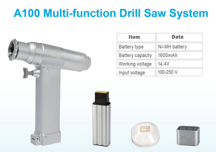 A100 veterinary orthopedic saw and drill system with Ni-MH battery for pet surgery.